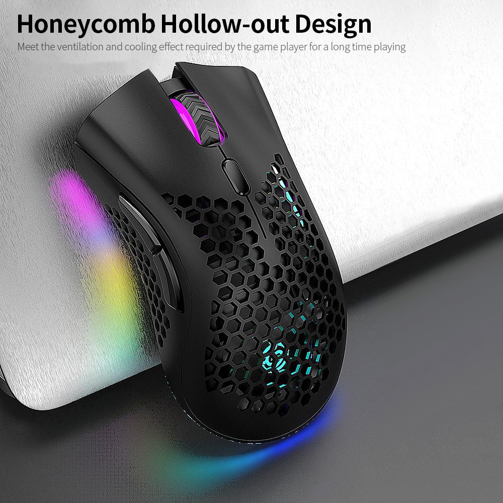 Chuột chơi game không dây 2.4G có thể sạc lại với Hiệu ứng ánh sáng RGB 3 DPI 