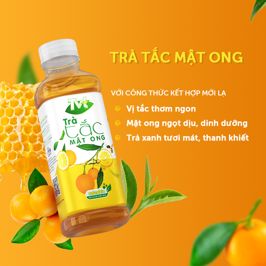 [Combo 12 chai 450ml] Trà Tắc Mật Ong TVT tinh chất trà xanh, mật ong, quả tắc, mát lanh thanh khiết, tốt cho tim mạch