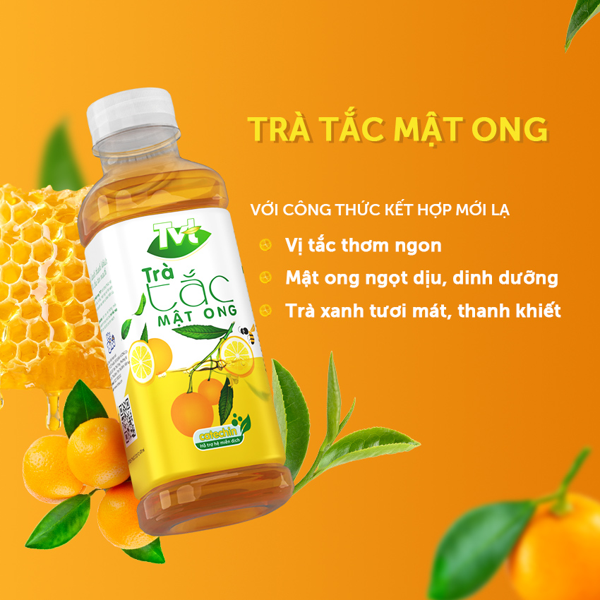 [Lốc 06 chai 450ml] Trà Tắc Mật Ong TVT tinh chất trà xanh, mật ong, quả tắc, mát lành thanh khiết, tốt cho tim mạch