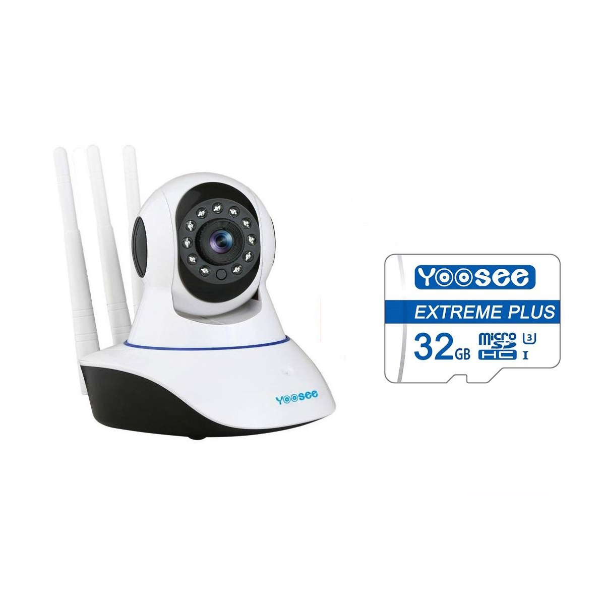 Camera IP Wifi Yoosee 3 Râu HD720P 10 đèn hồng ngoại đàm thoại 2 chiều + Tặng thẻ nhớ Yoosee Extreme Plus 32GB (Trắng)  Hàng Nhập Khẩu