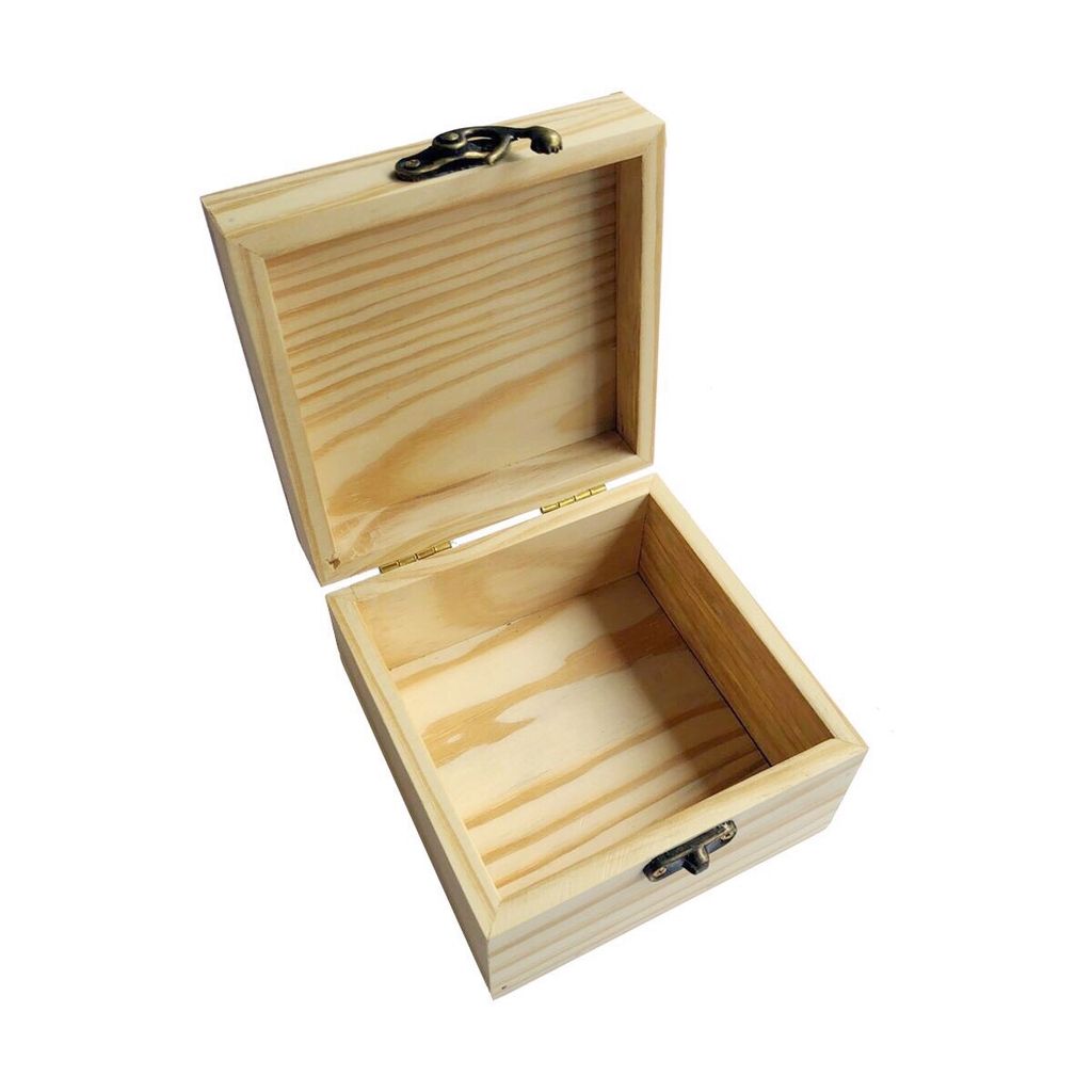 Hộp gỗ thông vuông nắp gỗ 15x15x10cm màu tự nhiên