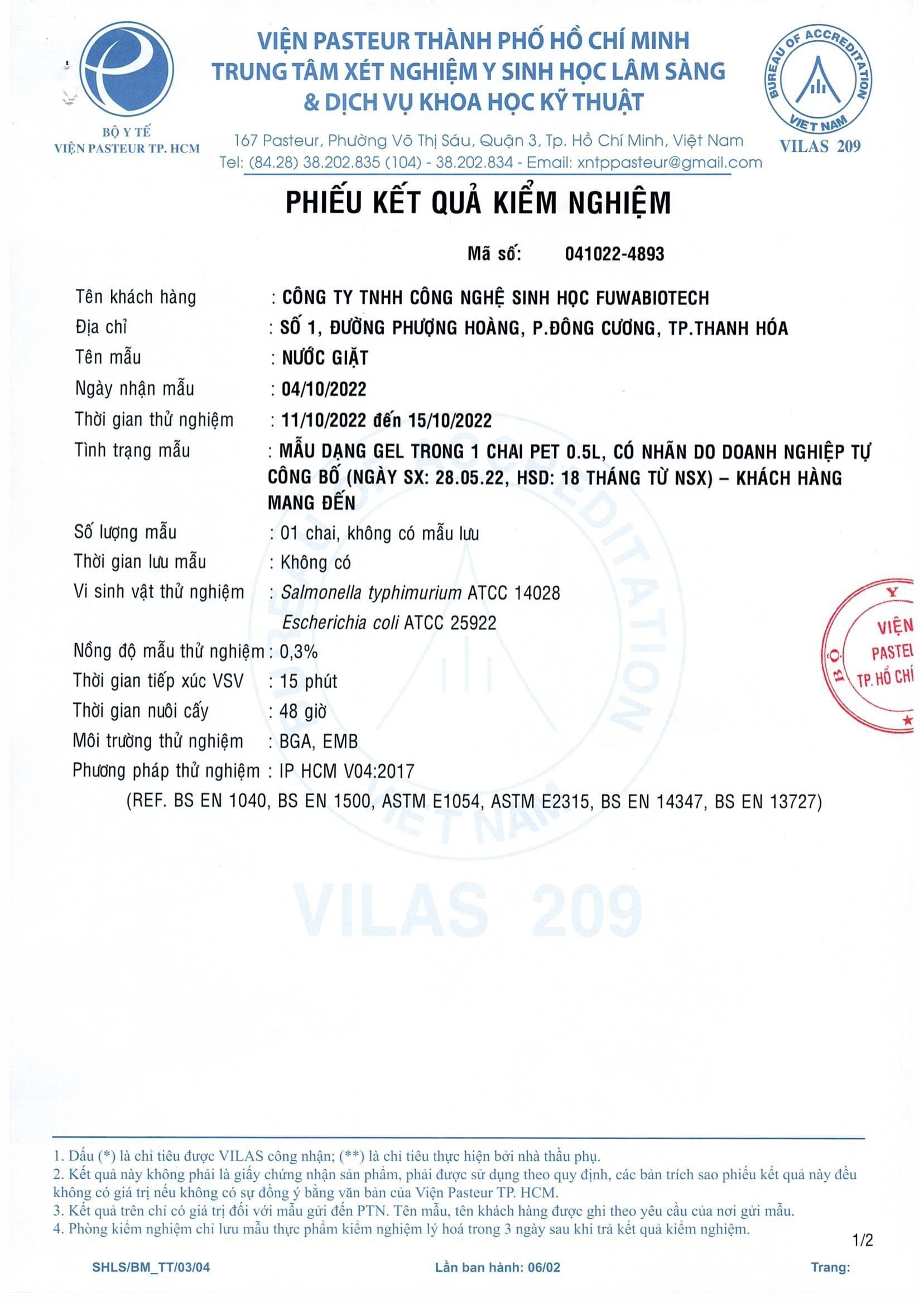 Nước giặt xả hữu cơ enzyme sinh học dứa Fuwa3e 10L