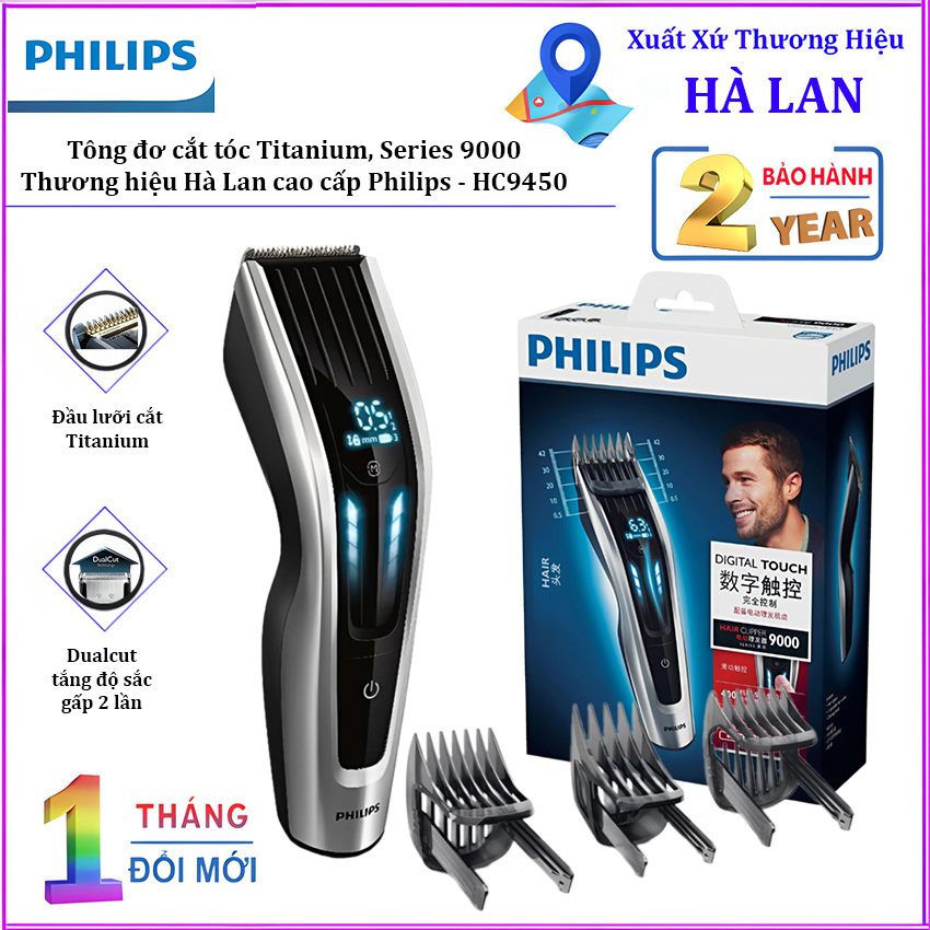 Tông đơ cắt tóc cao cấp nhãn hiệu Philips HC9450/15 công nghệ DualCut tích hợp 2 lưỡi cắt - Hàng Nhập Khẩu