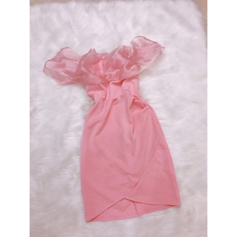 Đầm body trễ vai phối voan kiếng có mút ngực sexy sang chảnh kèm hình thật