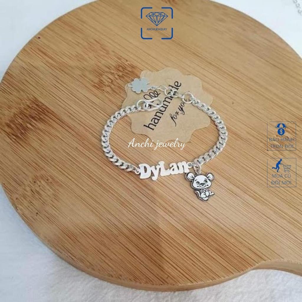 Vòng tay bạc cho bé, vòng tay trẻ em khắc tên bạc nguyên chất, Anchi jewelry