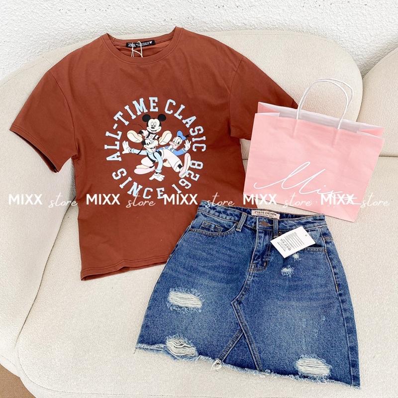 Áo Thun Nữ Mickey 2 mặt chất thun đanh mịn phom suông rộng thời trang