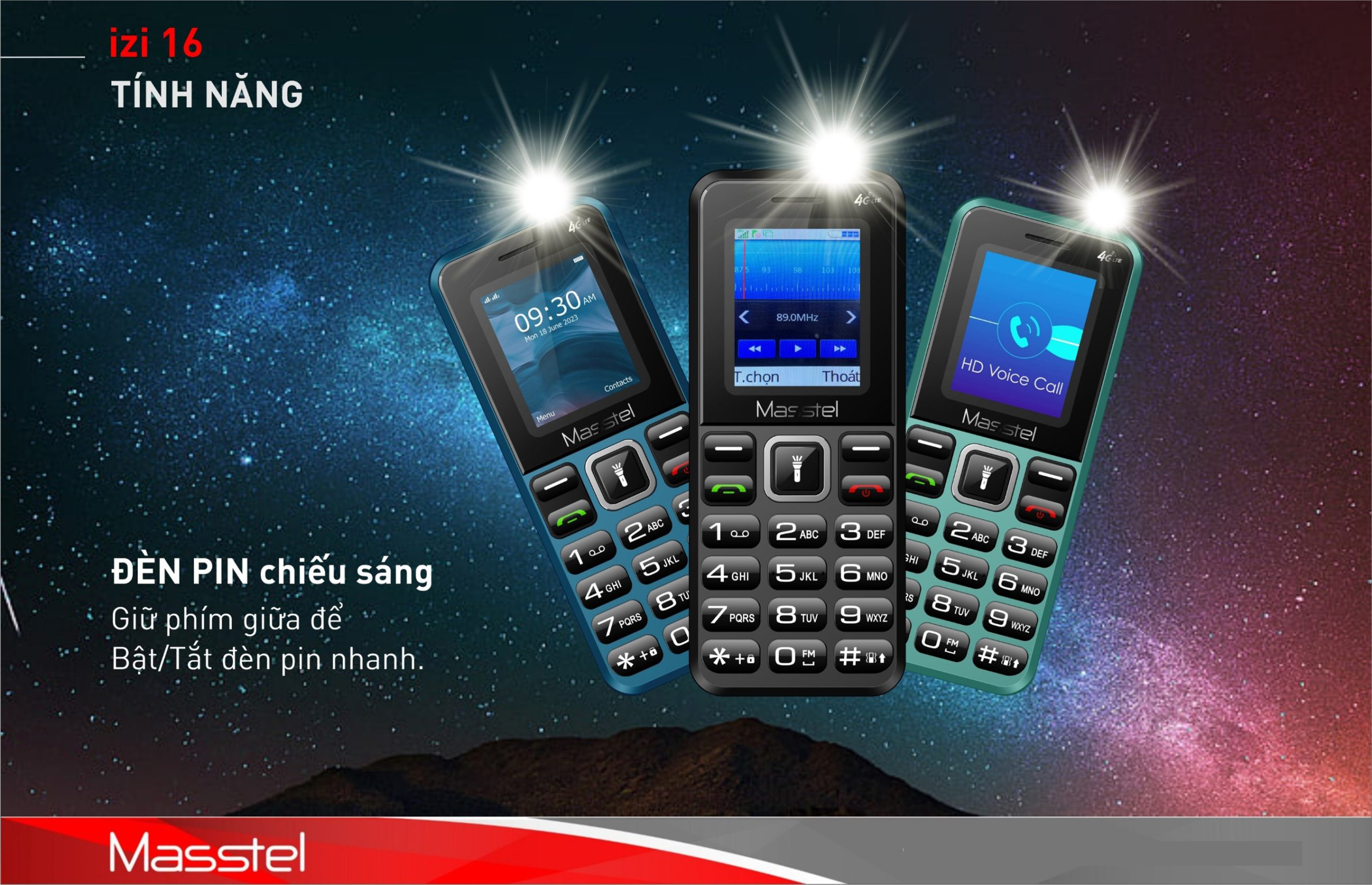 Điện thoại Masstel izi 16 4G(LTE) , Bàn phím nổi, FM không dây - Hàng chính hãng