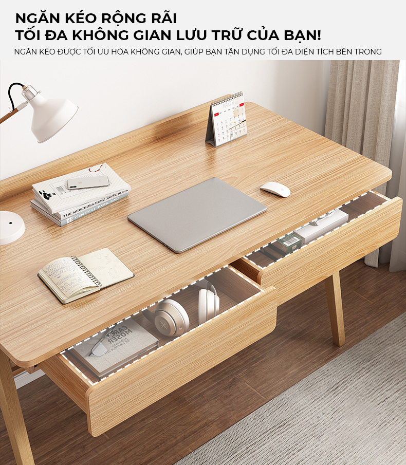 Bàn làm việc, bàn học thiết kế đa năng kèm ngăn kéo và kệ để đồ chất liệu gỗ MDF thương hiệu IGA - GP376