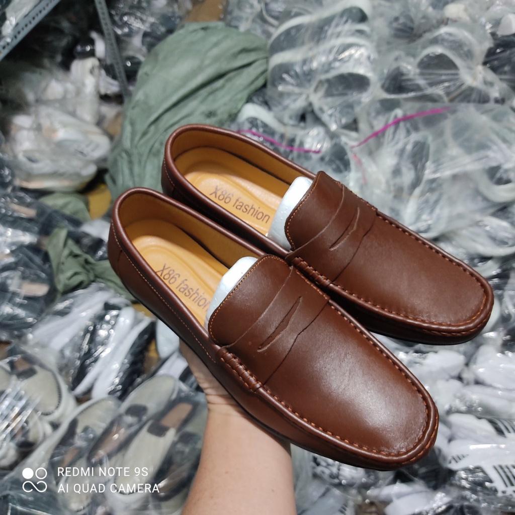 Giày lười nam da bò đế cao su đã khâu chắc chăn 2 màu nâu và đen