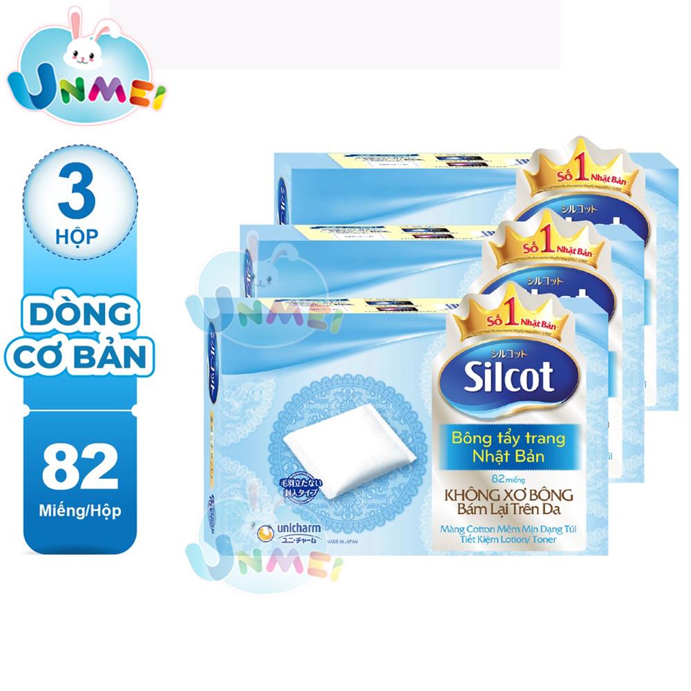 Bộ 3 Hộp Silcot Bông Trang Điểm Bông Tẩy Trang Nhật Bản 82 Miếnghộp