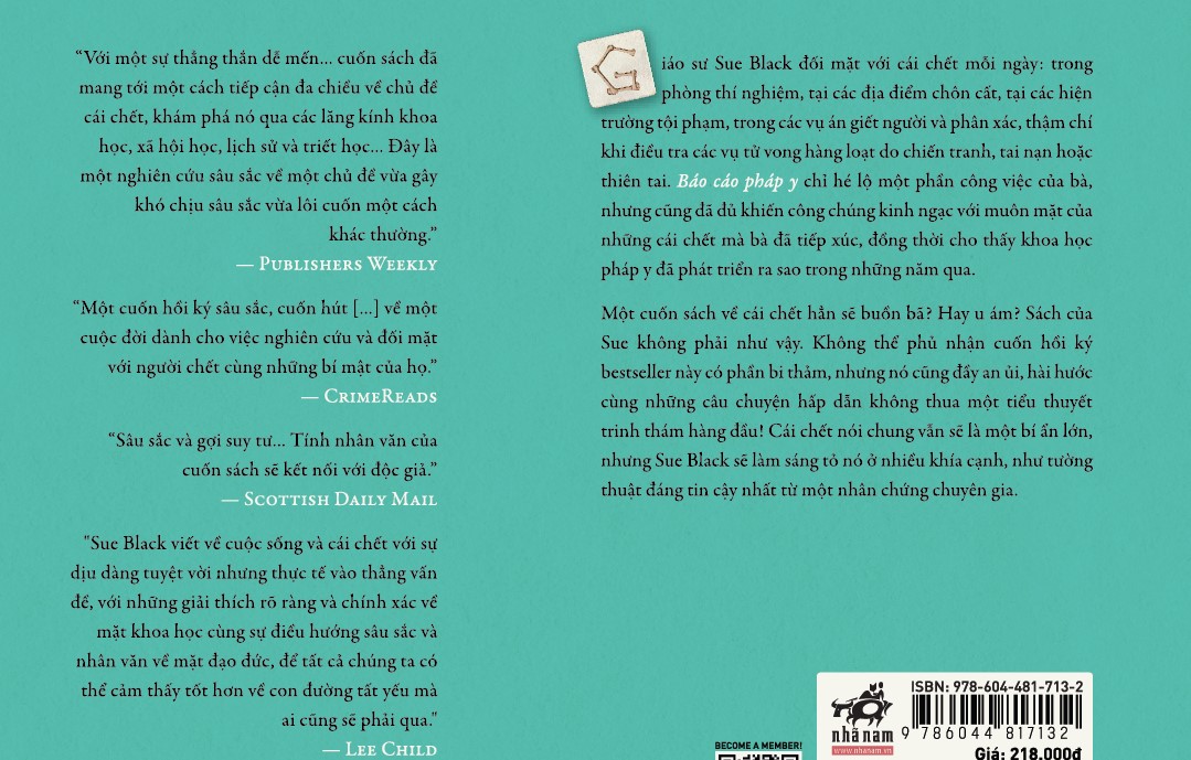 Sách - Báo cáo pháp y (Tái tại cuộc sống thông qua cái chết) (Sue Black) (Nhã Nam Official)