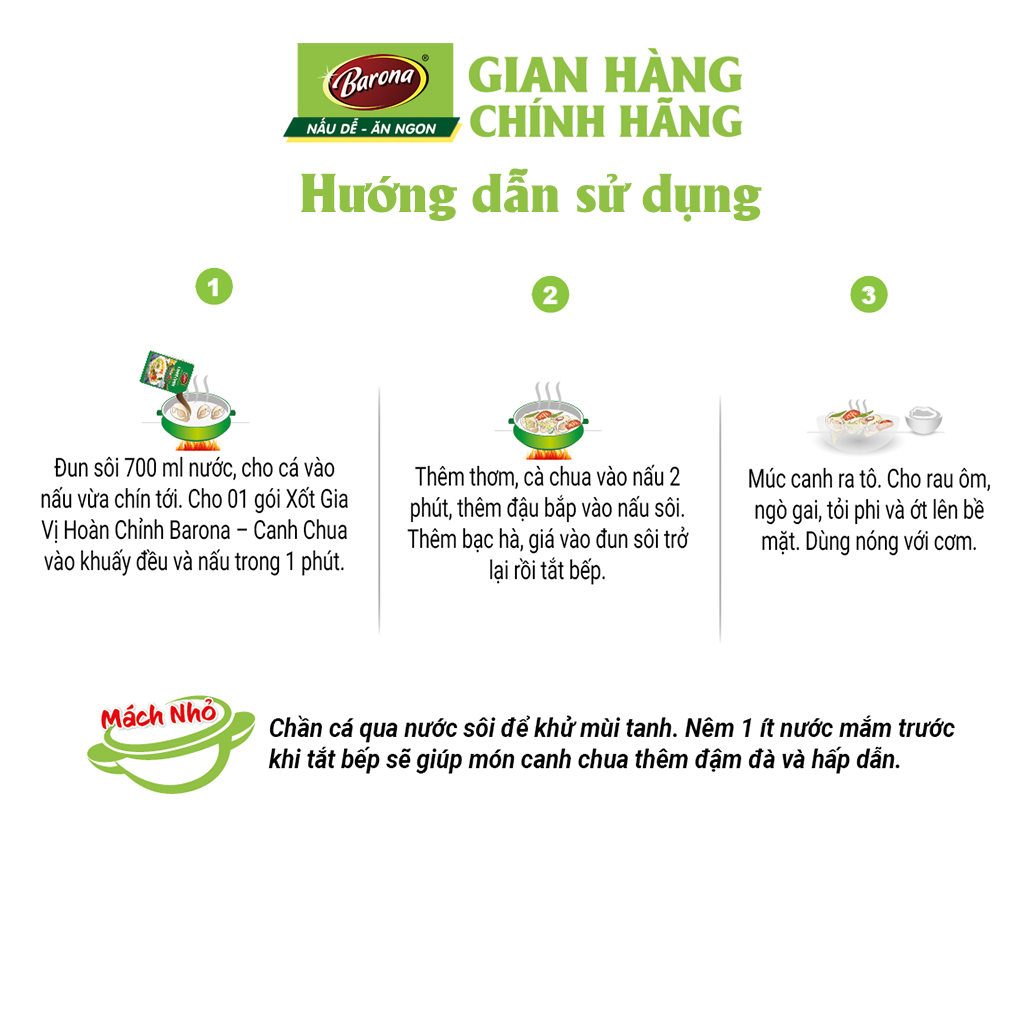 Combo 3 gói Xốt Gia vị hoàn chỉnh Barona - Canh Chua 80gr