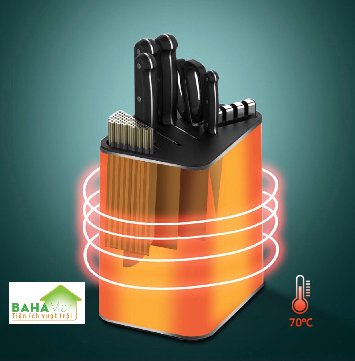 ỐNG CẮM DAO -ĐŨA KHỬ KHUẨN CÓ GẮN BỘ MÀI LƯỠI DAO "BAHAMAR" diệt 99,99% vi khuẩn có hại cho tiêu hóa, sinh hoạt