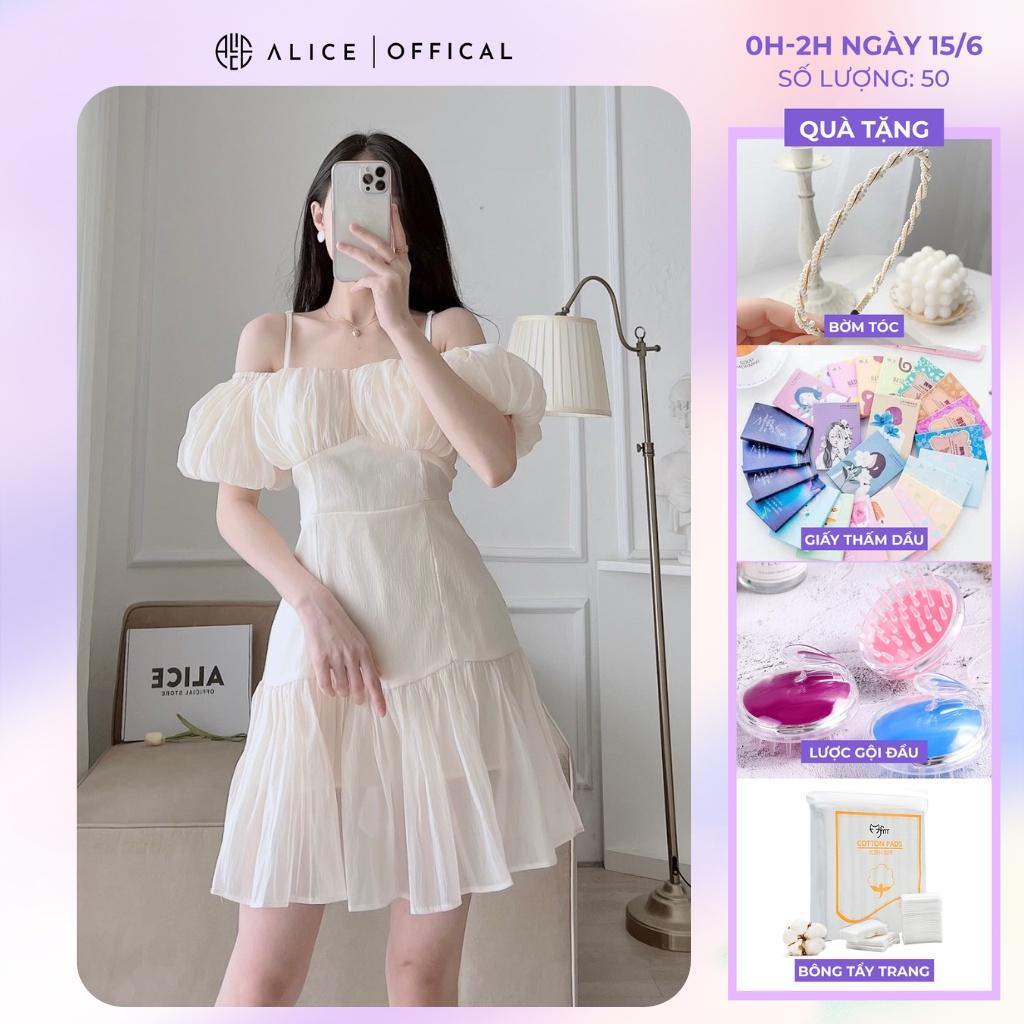 Váy Tiểu Thư Trễ Ngực Tay Bồng ALICE Thiết Kế 2 Dây Phối Nhún Ngực Sang Chảnh, Kiểu Dáng Xòe Nhẹ Đứng Form V788