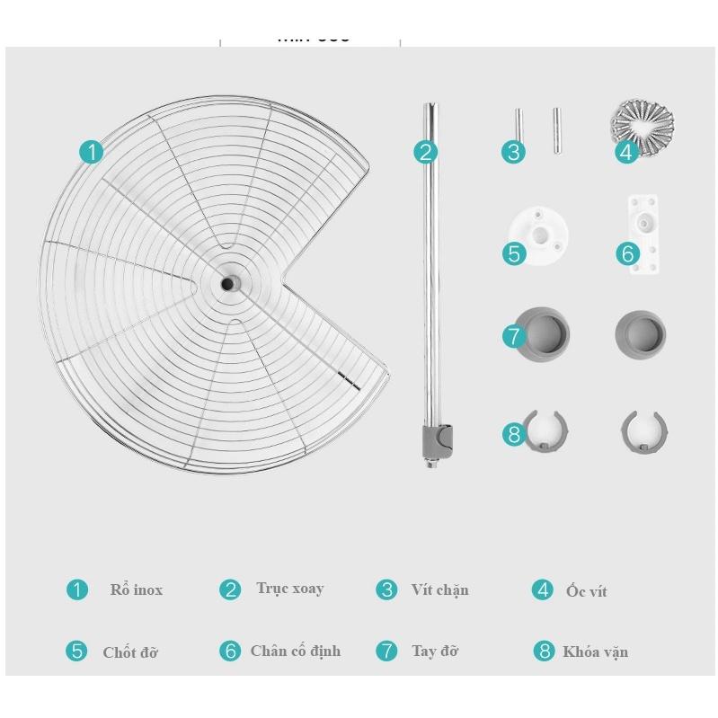 Mâm Xoay Góc 3/4 Lưu Trữ Đồ Khoang Góc Tủ bếp INOX304 - Bảo Hành Trọn Đời