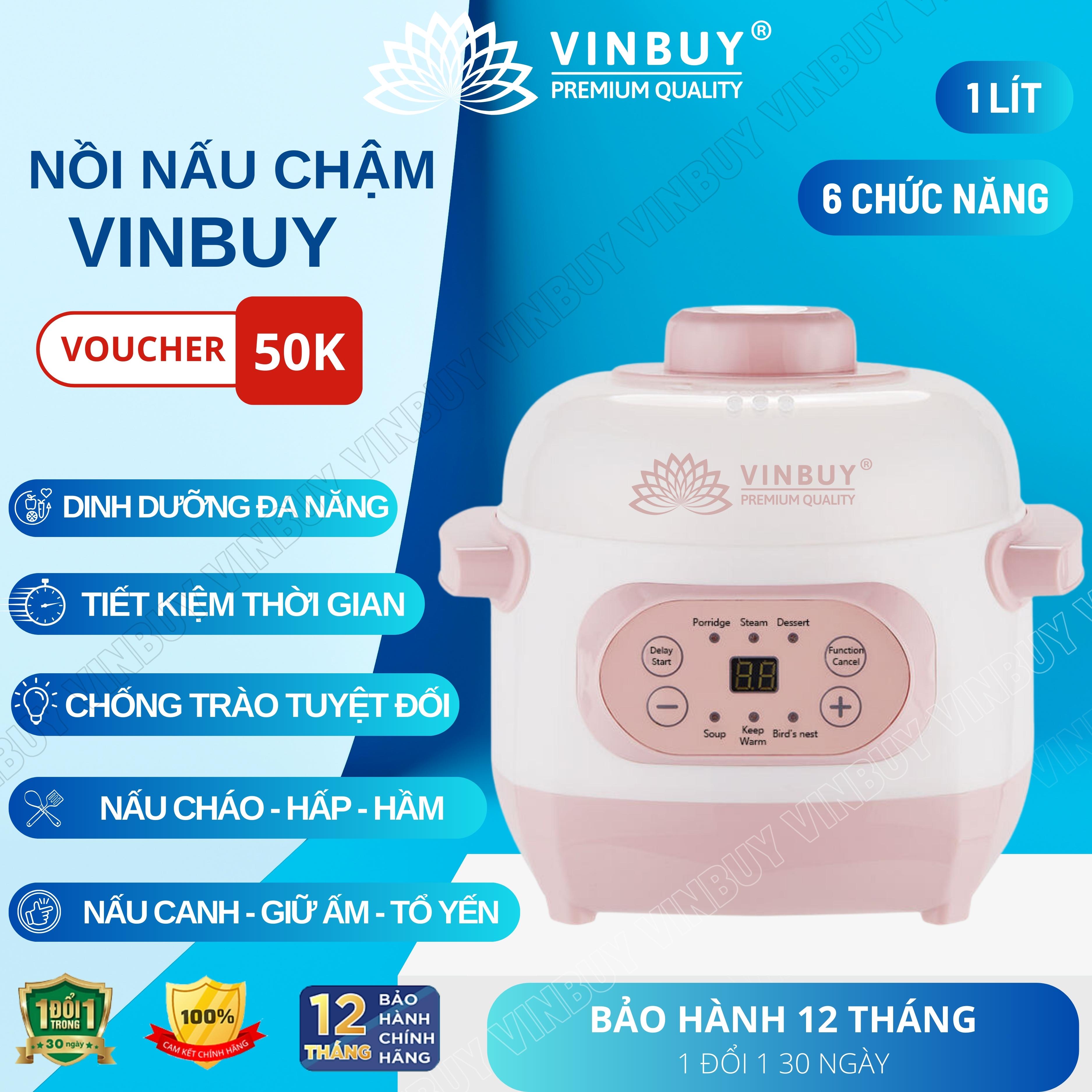 Nồi kho thịt, nồi chưng yến, nồi nấu chậm, nồi hầm cháo cho bé ăn dặm giữ trọn chất dinh dưỡng, dung tích 1 lít, công suất 200W - Hàng chính hãng VINBUY