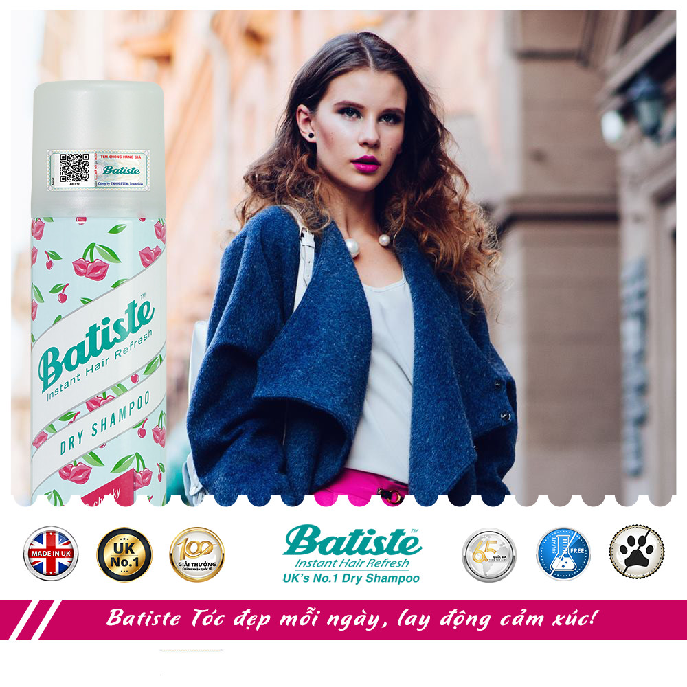 Dầu Gội Khô Hương Anh Đào - Batiste Dry Shampoo Fruity &amp; Cheeky Cherry 200ml