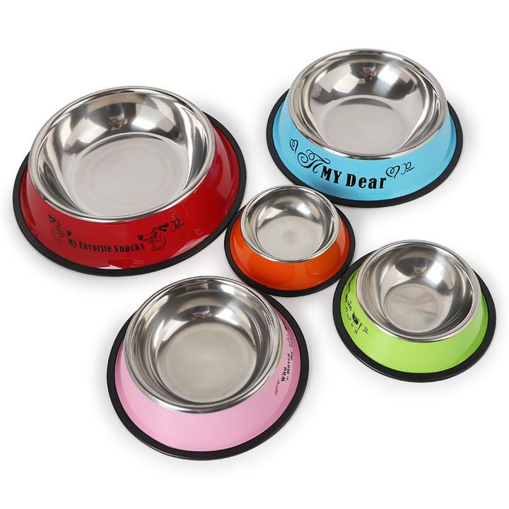 Bát ăn inox cho chó mèo nhiều màu Kún Miu có nhiều size