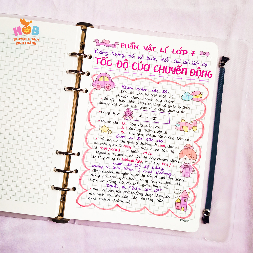 Sổ tay ghi chú HOB takenote Lý THCS, Khổ A5 đóng binder trang trí sẵn sticker