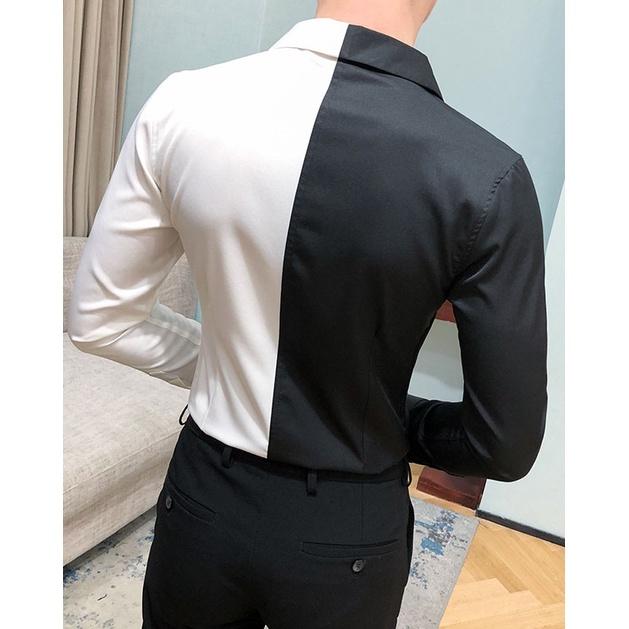 Áo sơ mi nam phối 2 màu cổ vest phong cách hàn quốc, quý ông sang trọng, lịch lãm và tinh tế - H21