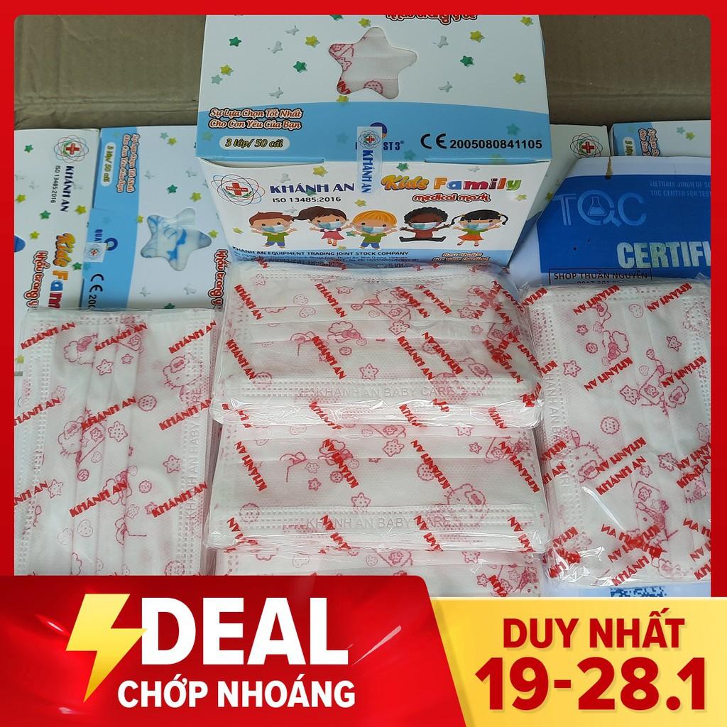 Hộp 50 cái Khẩu trang y tế 3 lớp dành cho trẻ em trên 5 tuổi Khánh An Kids Family Baby care