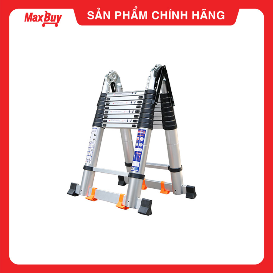 Thang nhôm rút xếp đôi chữ A 8x2 bậc Ameca AMI-P500N chiều cao chữ A 2.5m, chữ I 5m