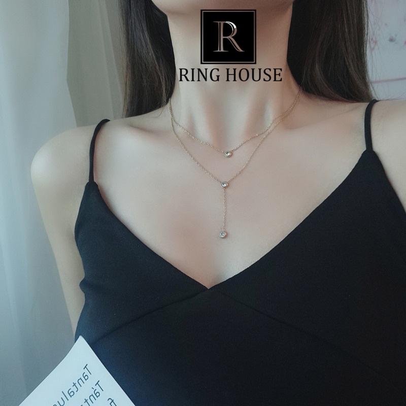 (Titan) N74 Dây Chuyền Choker Nữ Titan Không Đen Hai Tầng Ba Ngọc Đẹp