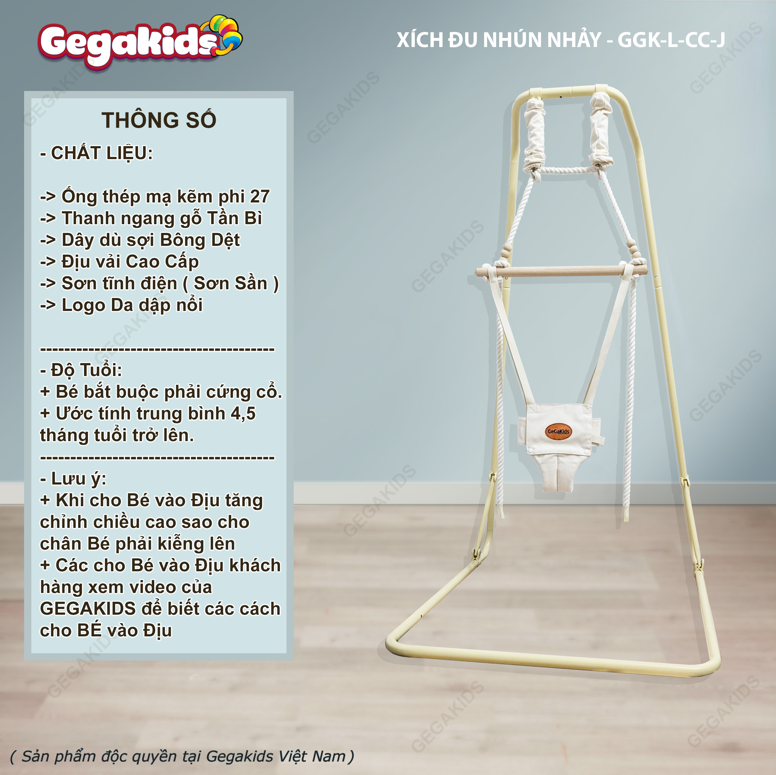 GEGAKIDS - Xích đu nhún nhảy cho BÉ - Kiểu dáng CHÂU ÂU - Mã GGK-L-CC-J