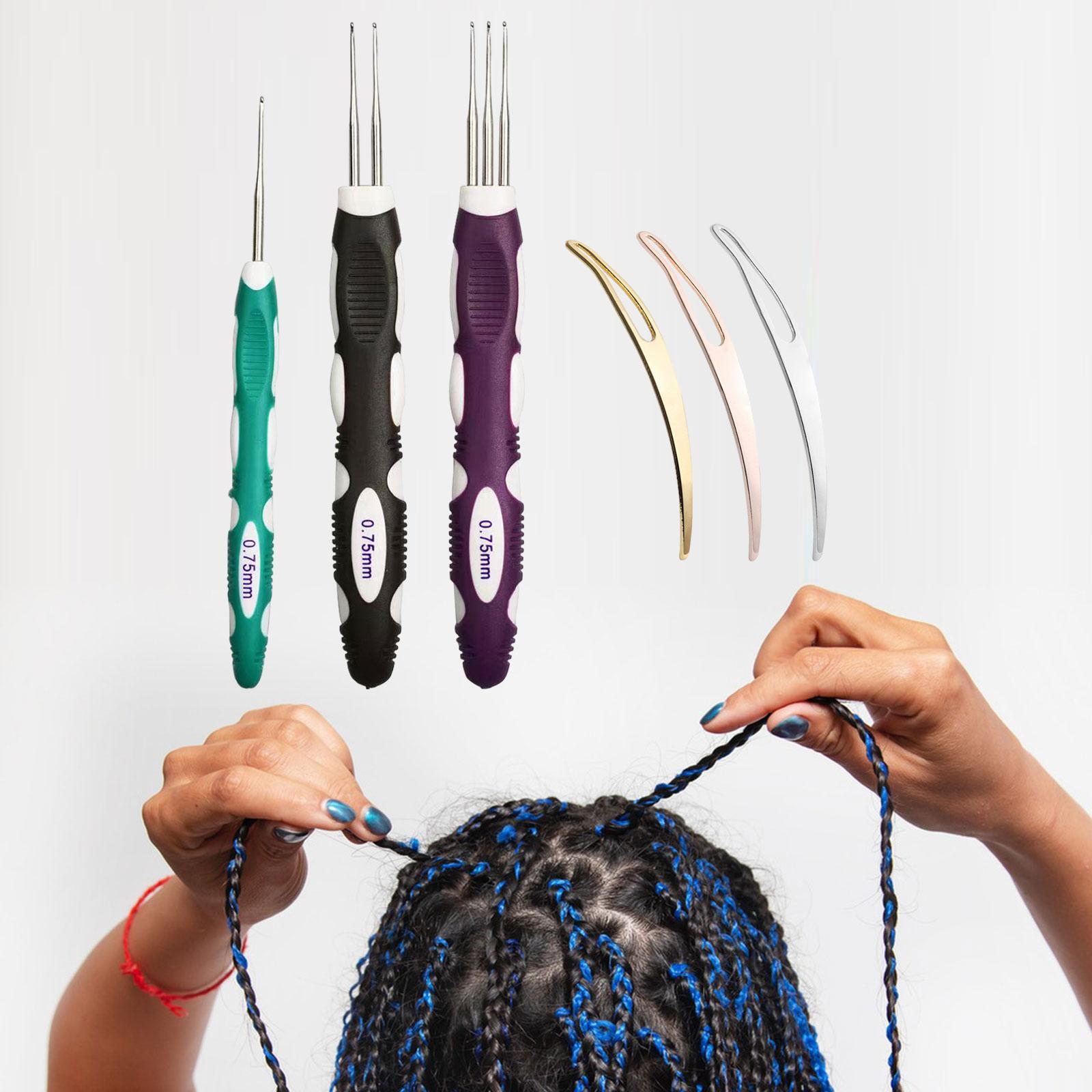 6x Dreadlock Crochet Hook for Hair Hair Making Salon 0.75mm Hair Interlocking Tool Include 1 Hook, 2 Hook and 3 Hooks