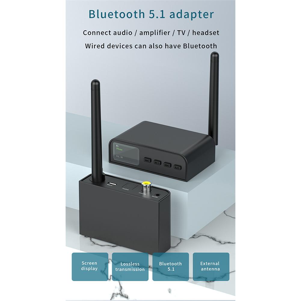 Smart Bluetooth-compatible 5.1 Adapter Audio Transmitter Upgrade Aux Adapter Sound Stereo Receiver With Screen Display For Computer Tv