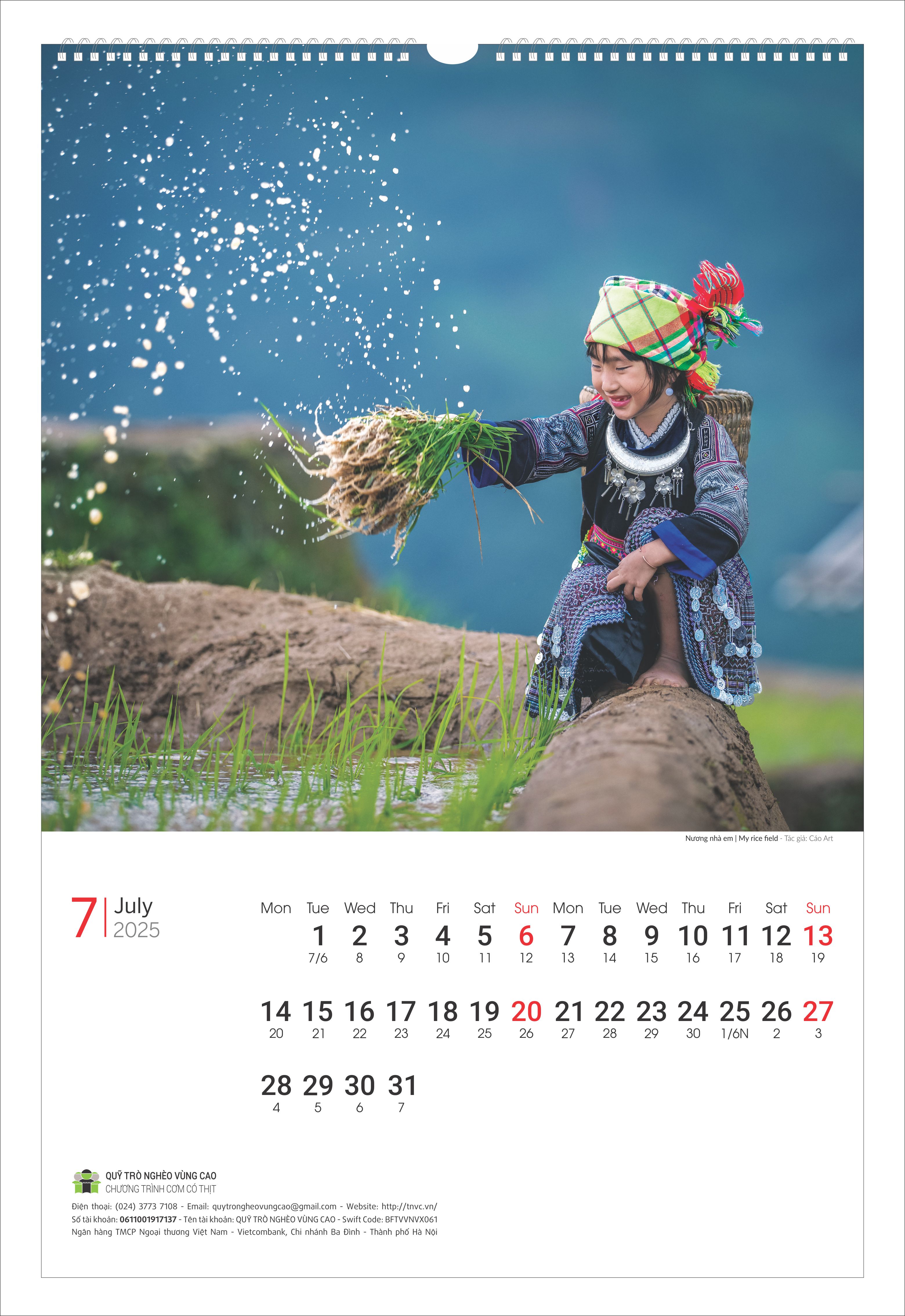 Lịch tường Trẻ Em vùng cao 2025 - vui lòng không đặt chung đơn với lịch bàn