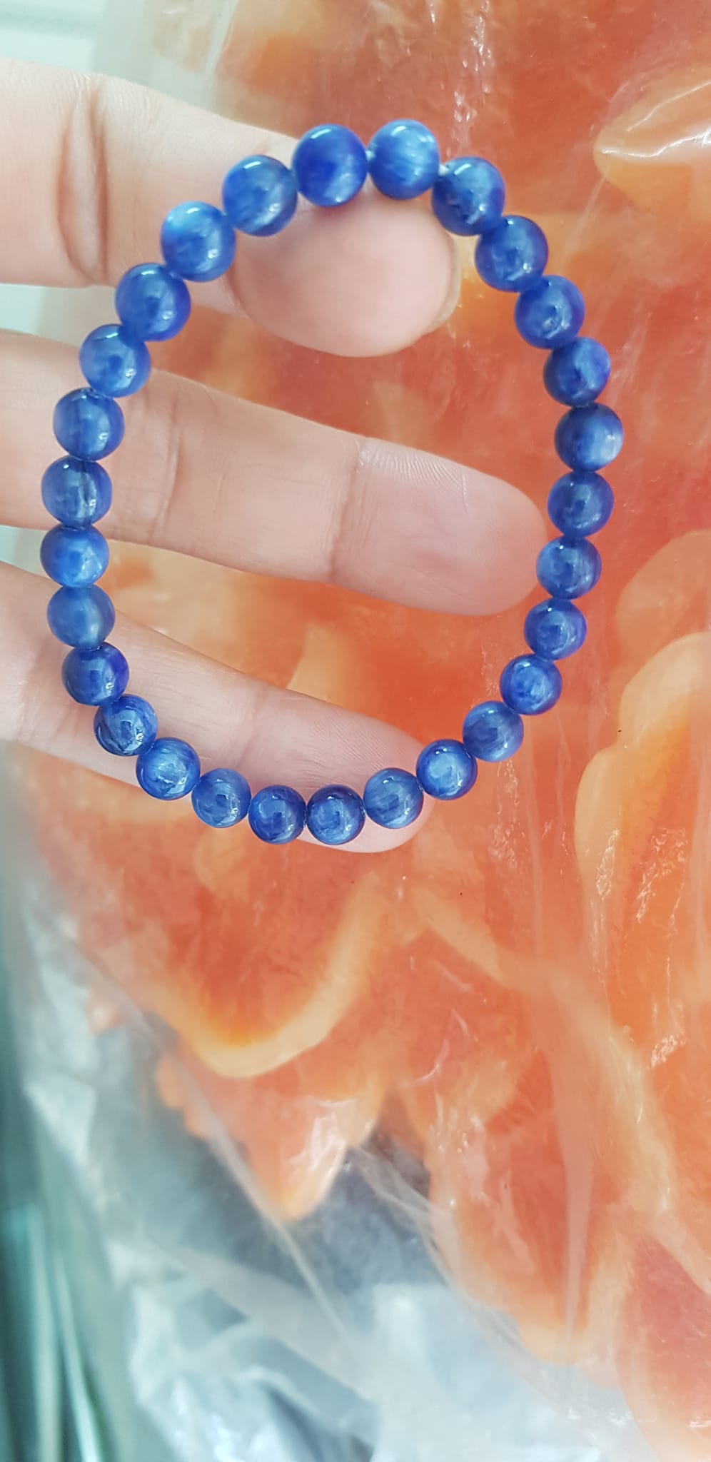 Vòng tay nữ đá kyanite tự nhiên hay đá Sapphire nước xanh dương Đậm bóng đẹp 6mm nữ mệnh Thủy mệnh Mộc đeo ạ