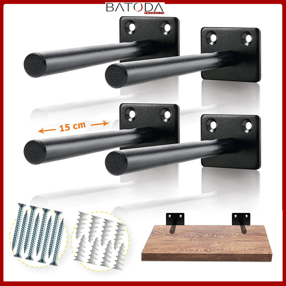 Bộ 4 chốt âm kệ treo tường, pát âm đỡ kệ trang trí bằng thép đặc 15cm kèm phụ kiện vít tắc kê – Hàng chính hãng