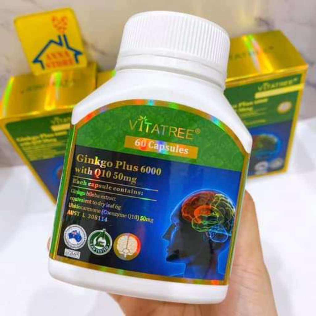Viên uống Vitatree Ginkgo plus 6000 with Q10 50mg bổ não, cải thiện trí nhớ, giảm hoa mắt, chóng mặt 60 viên