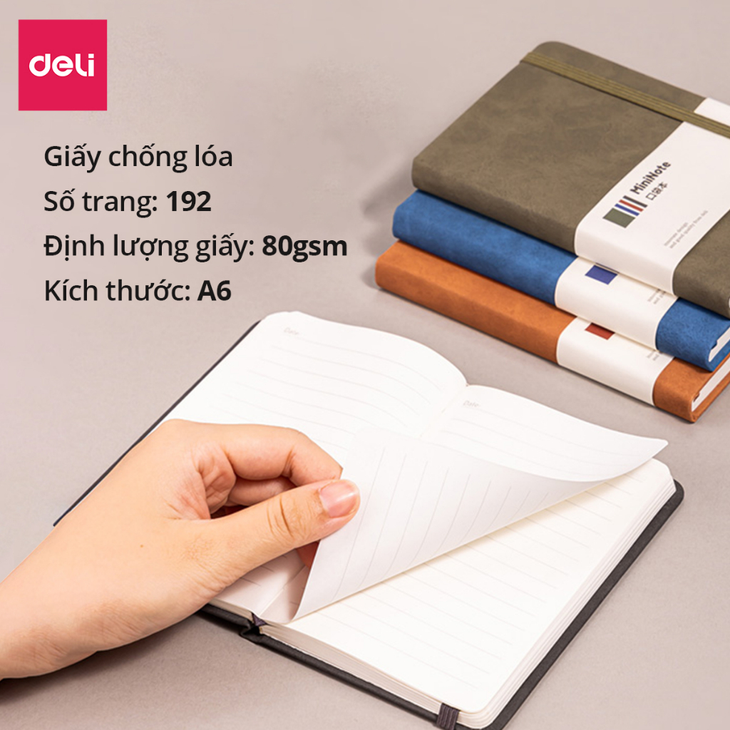 Sổ Tay Bìa Da Kẻ Ngang Mini A6 Chống Nước, Cao Cấp Deli - 192 Trang 80gsm - Ghi Chép, Takenote, Làm Quà Tặng Nhật Kí