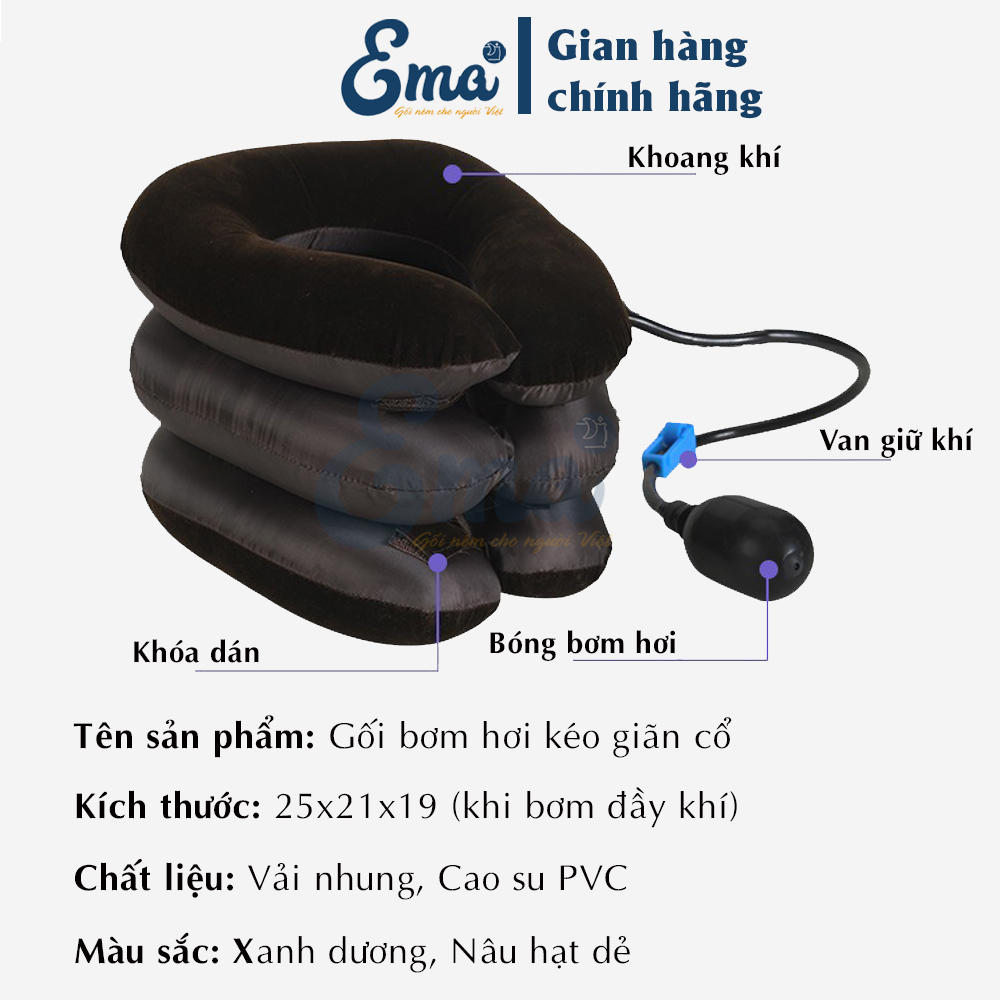 Gối cổ bơm hơi 3 tầng kéo giãn đốt sống cổ EMA hỗ trợ giảm đau, ngăn ngừa thoái hóa đốt sống cổ