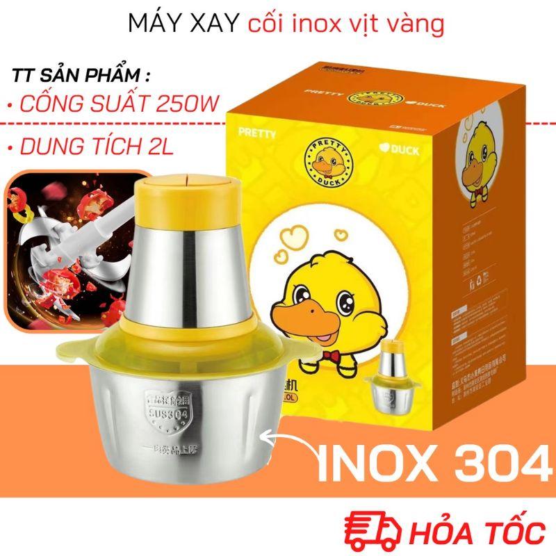 Máy Xay Thịt Cối Inox Vịt Vàng phiên bản mới, 4 lưỡi đa năng công suất 250W, dung tích lên đến 2L
