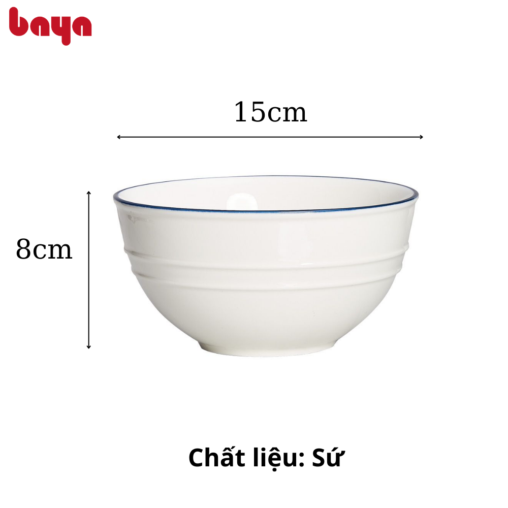 Bộ 4 Tô Mỳ BAYA REGATTA Chất Sứ Trắng Tráng Men Viền Màu Xanh Giúp Làm Đẹp Bàn Ăn Gia Đình 6000353