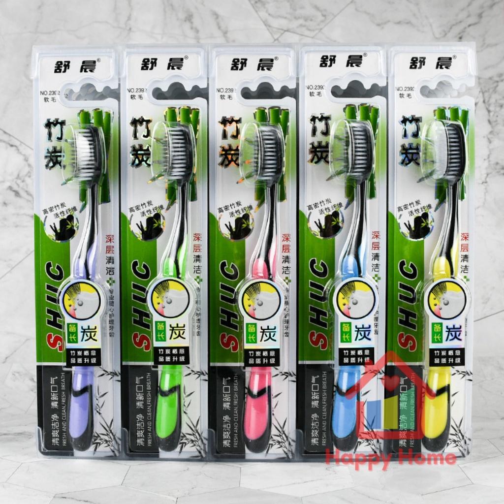 Bàn chải đánh răng than tre sợi nano làm sạch răng miệng Happy Home