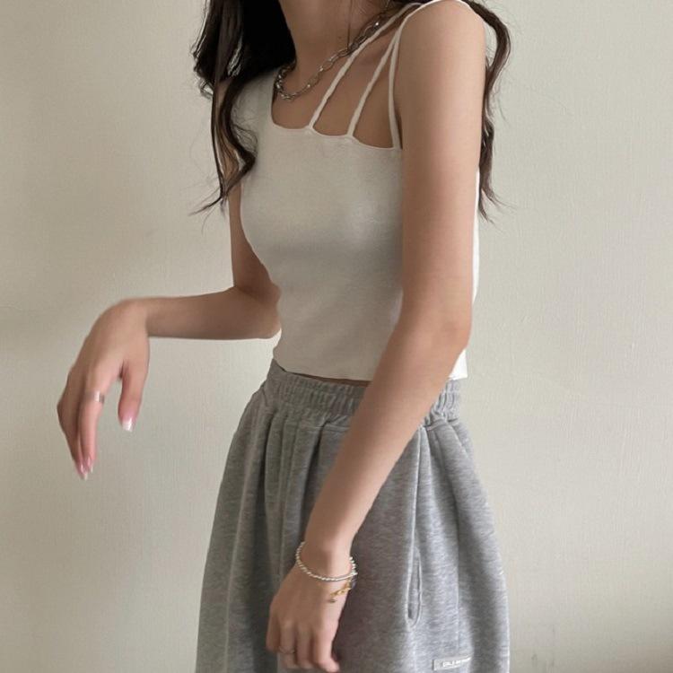 MS189 Áo ba lỗ croptop lệch vai dây cách điệu