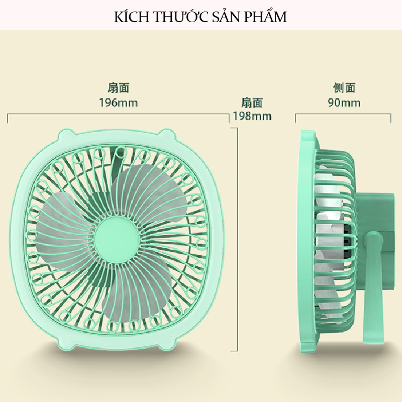 Quạt Mini Để Bàn, Quạt Tích Điện Usb Teement, Quạt Cầm Tay 3 Tốc Độ, Tích Hợp Đèn Ngủ, Điều Chỉnh Hướng Gió 180 Độ, Không Gây Ồn, Pin Sạc Dung Lượng Cao - Hàng Chính Hãng