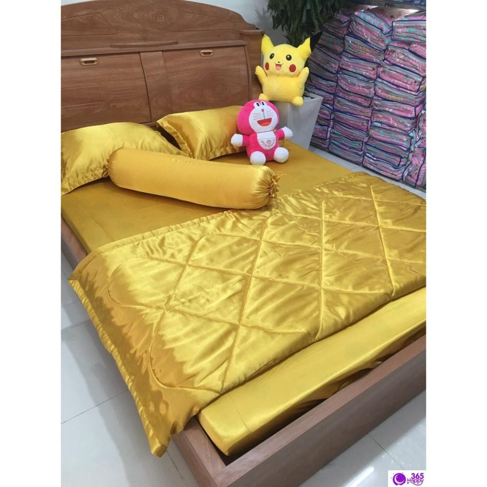 Trọn Bộ Chăn Trần Bông Ga Gối Phi Lụa 5 Món Cao Cấp LAN PHAM BEDDING - Màu Vàng Chanh