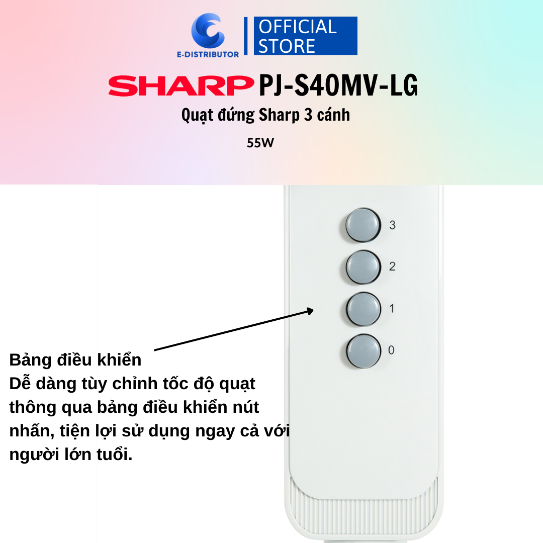 Quạt Đứng Sharp PJ-S40MV-LG Động Cơ Bạc Thau Sản Xuất Việt Nam Công Suất 55W - Hàng chính hãng -  Bảo Hành 12 tháng