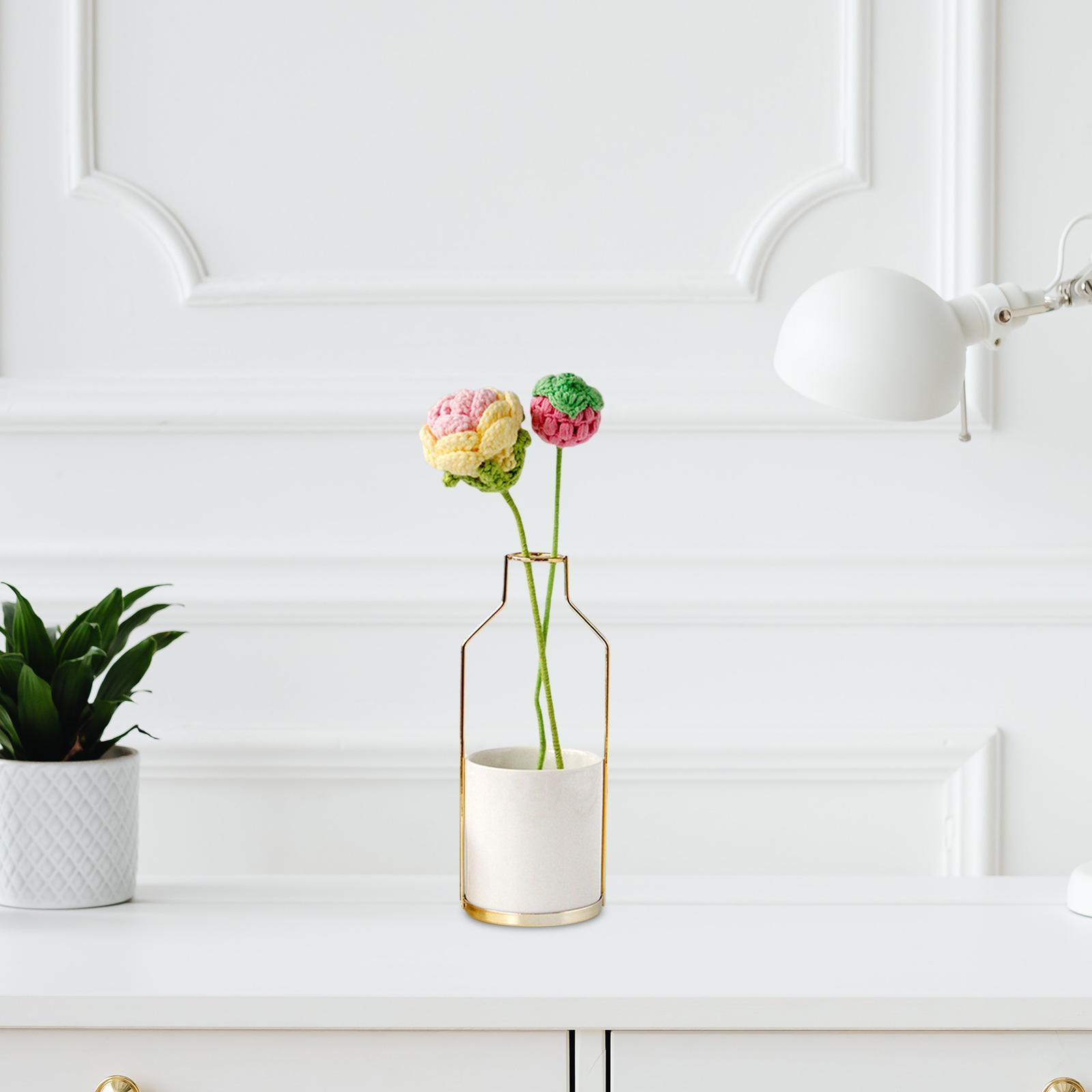 Minimalist Desktop Vase Flowers Pot Metal Stand Ceramic Flower Vase for Home Decor Homewarming Gift