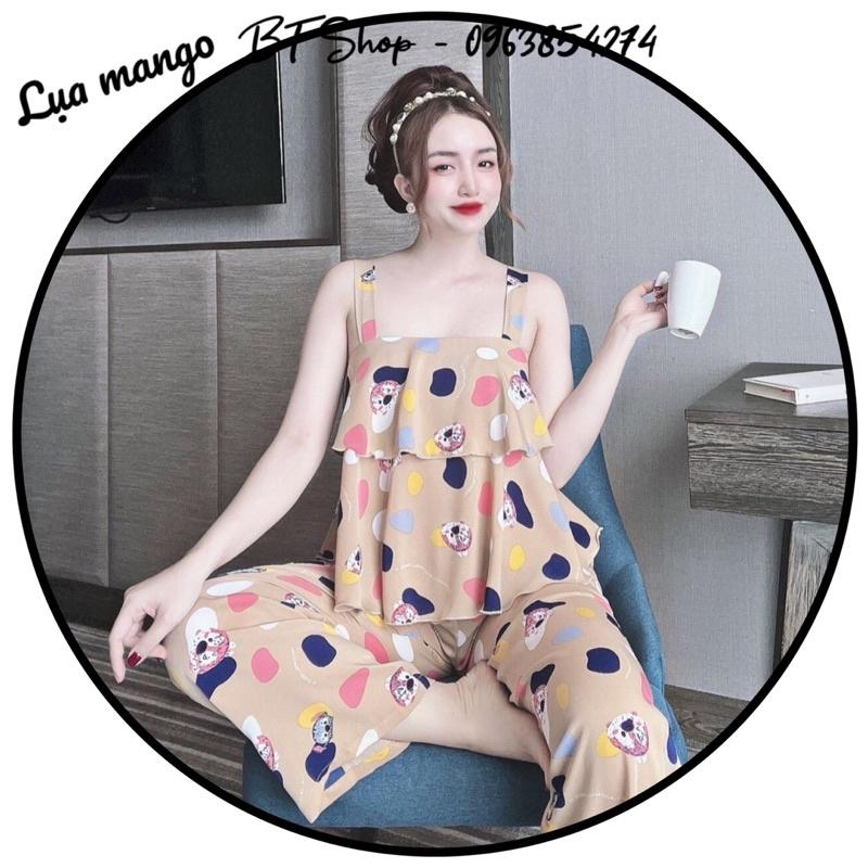 Đồ ngủ mặc nhà lụa mango quầi dài hoạ tiết freesize 42-57kg