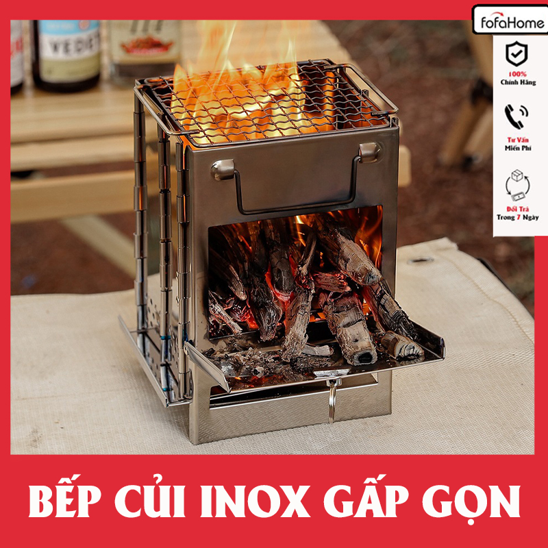 Bếp Củi - Bếp Nướng Than Gấp Gọn Thép Không Gỉ Cho Nấu Ăn Ngoài Trời Cắm Trại Dã Ngoại