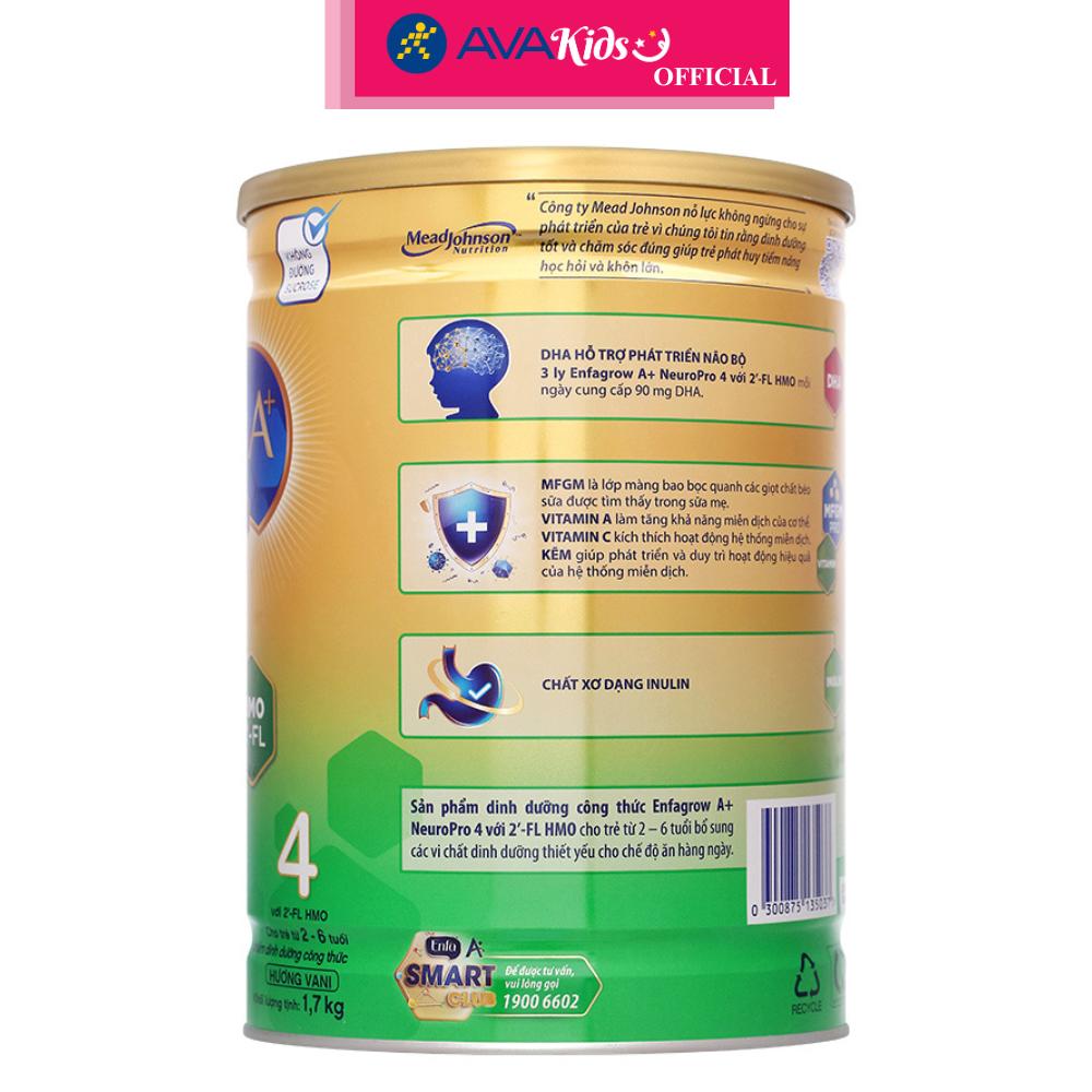 Sữa bột Enfagrow A+ Neuropro số 4 hương vani 1.7 kg (2 - 6 tuổi) - Hàng Chính Hãng