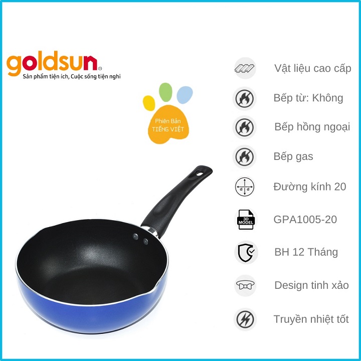 Chảo chống dính sâu lòng Gold.sun đường kính 20cm có miệng rót cao cấp