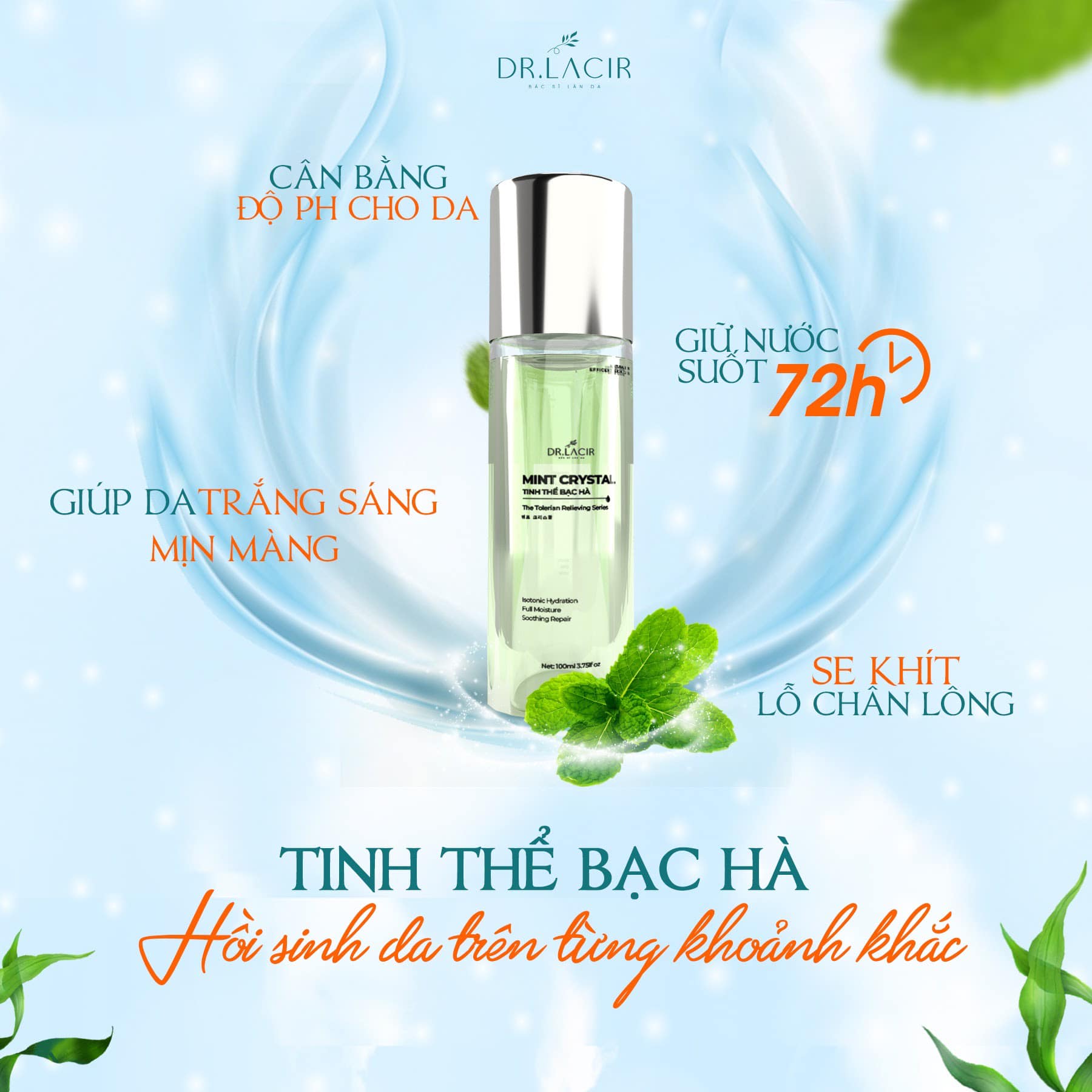 Toner Bạc Hà Dr Lacir Mint Crystal - Cân bằng độ pH cho da, làm sạch sâu (Chính Hãng Dr Lacir)