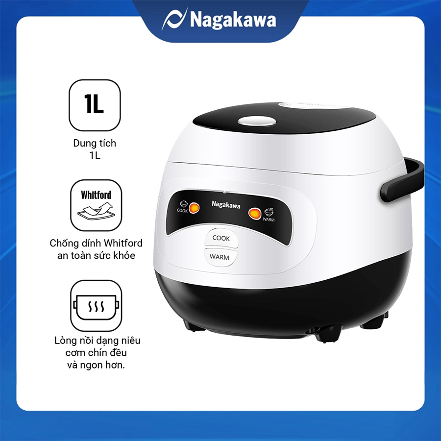 Nồi Cơm Điện Mini Nagakawa NAG0134 Hồng Trắng - Lòng niêu chống dính- 400W-1L - Hàng Chính Hãng